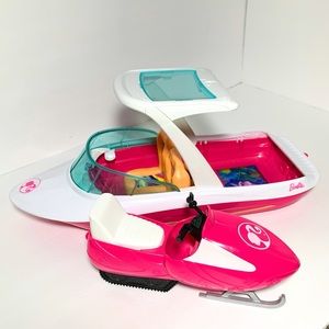 Barbie Toy Vehicle LOT 16" Yacht Ocean View Boat AND Snowmobile - Pink & White